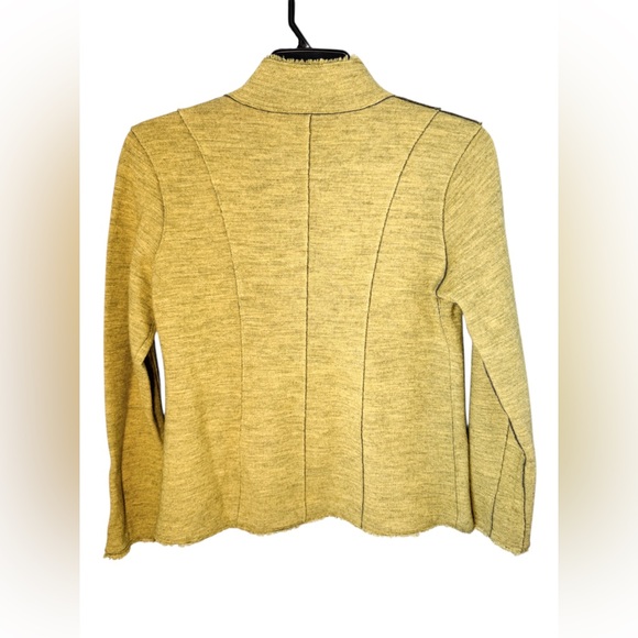 Eileen Fisher Merino Wool Mustard Yellow Blazer Fringe Hidden Snaps Sz M - Picture 2 of 12
